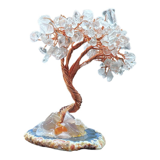 Arbre de vie en Cristal de roche x agate couleur aléatoire - Foliesbijoux