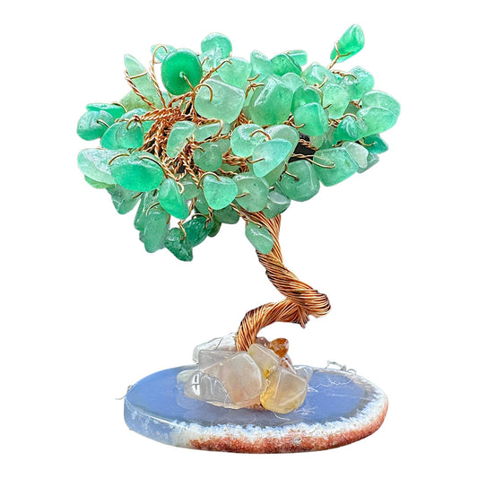 Arbre de vie en aventurine verte x agate socle aléatoire - Foliesbijoux