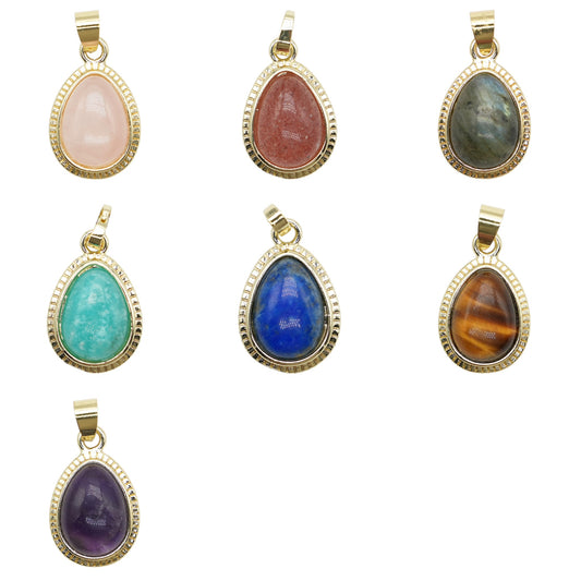 Pendentif Goutte 1.5x2 cm — en laiton doré (7 pierres disponible)