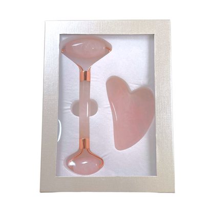 Coffret gua sha & rouleau massage quartz rose