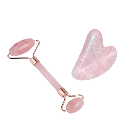 Coffret gua sha & rouleau massage quartz rose