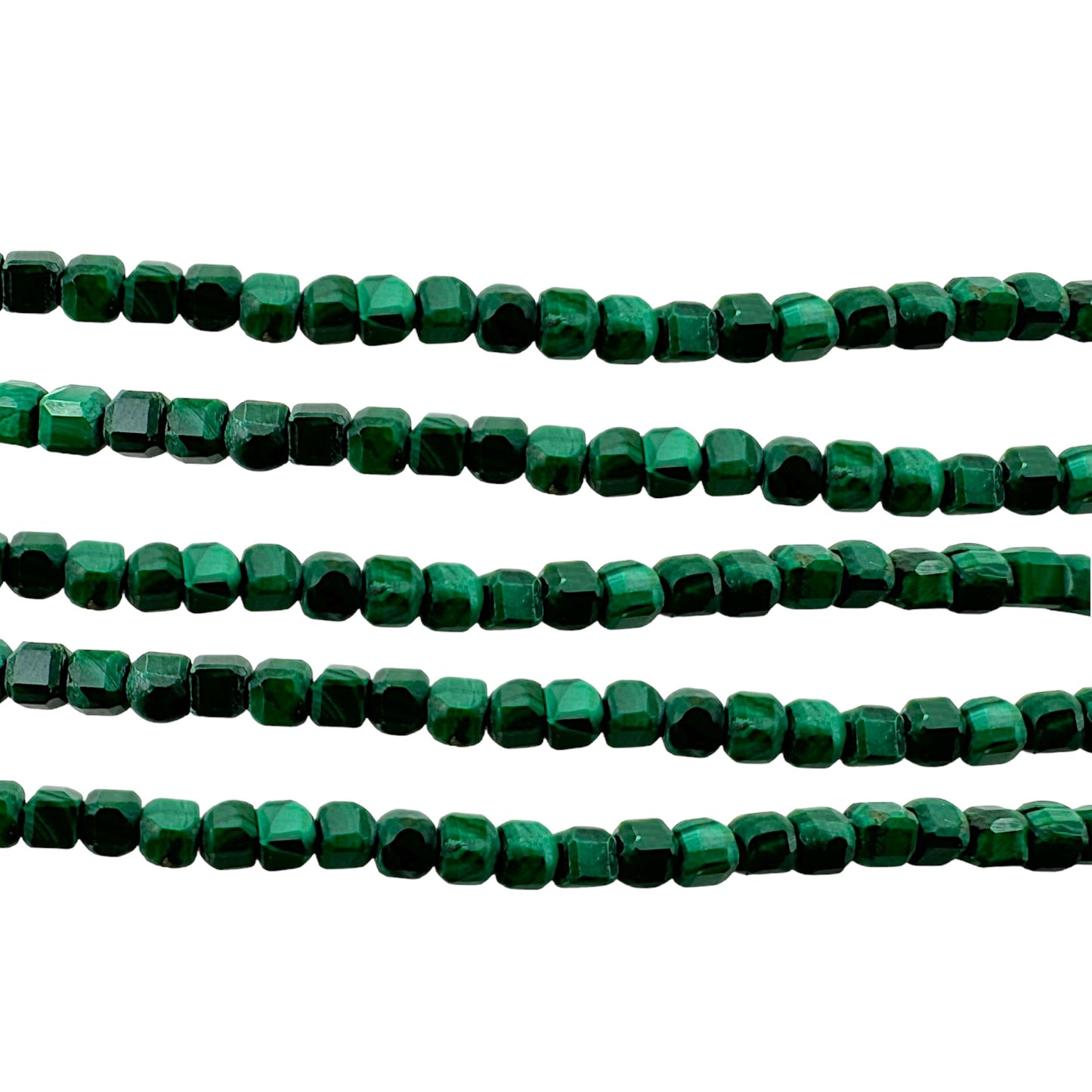 Fil de perles carrées facetté Malachite 2x2 mm