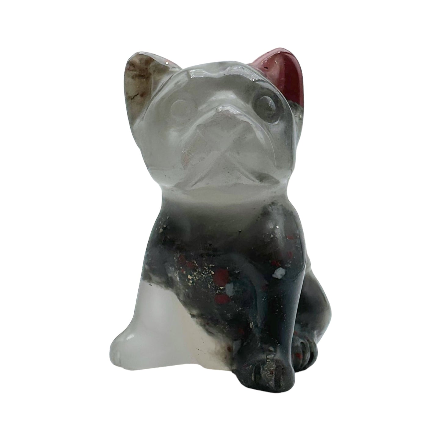 Figurine chien bulldog en Jaspe héliotrope