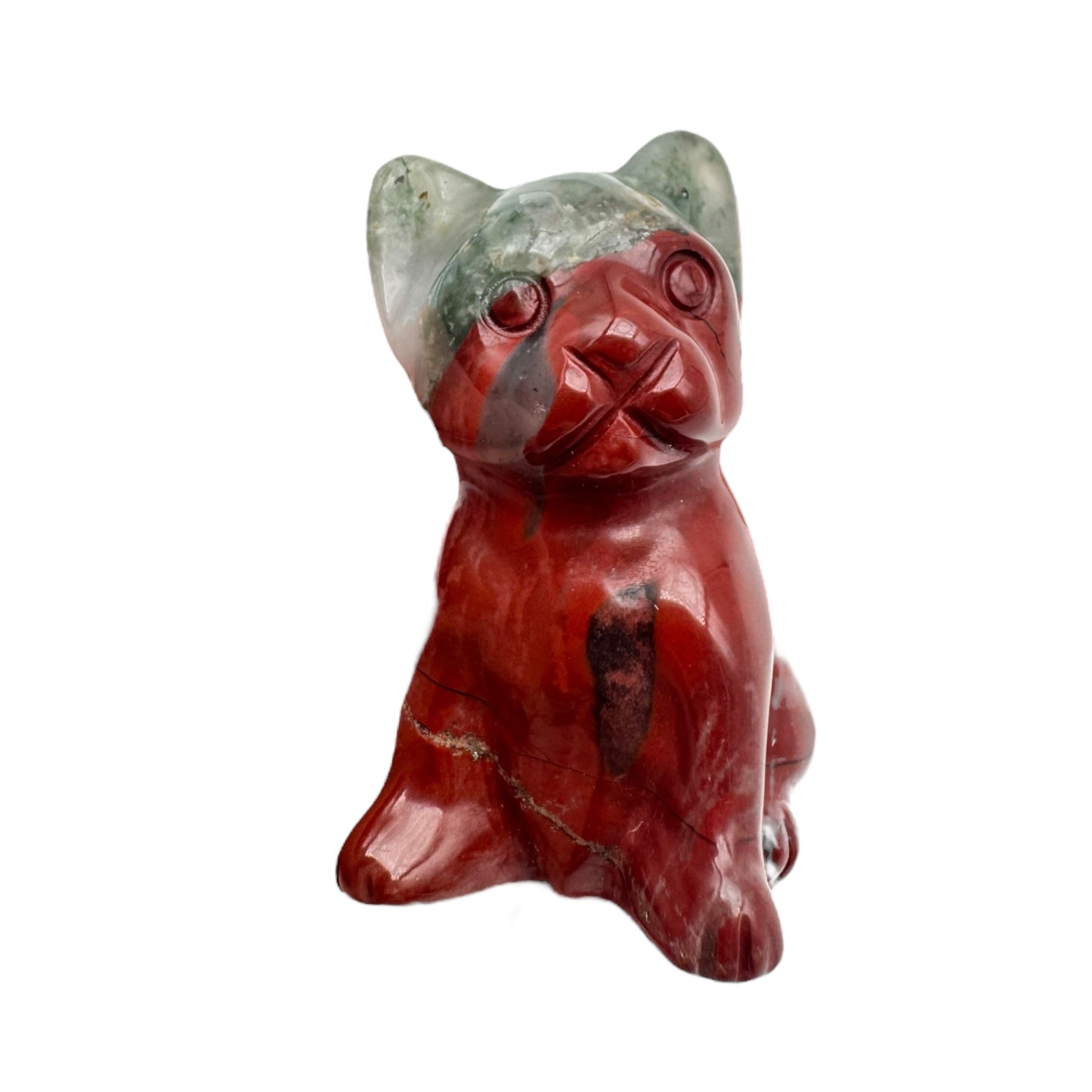 Figurine chien bulldog en Jaspe héliotrope