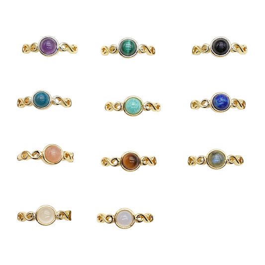 Bague en laiton rhodié doré & pierre naturelle (11 modèles réglables) #7