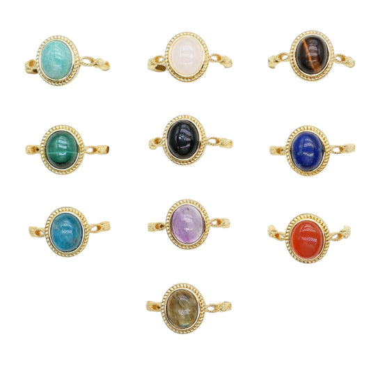 Bague en laiton rhodié doré & pierre naturelle (11 modèles réglables) #9
