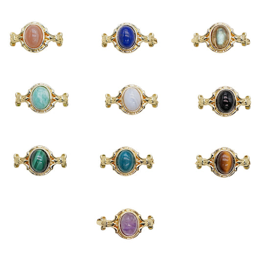 Bague en laiton rhodié doré & pierre naturelle (10 modèles réglables) #8