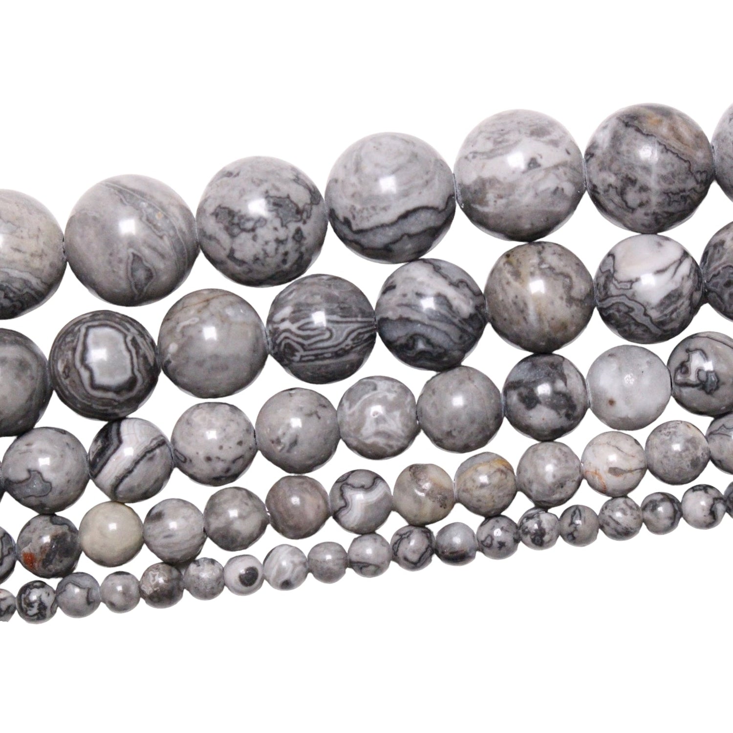 Fil de perle Jaspe picasso gris A - Foliesbijoux