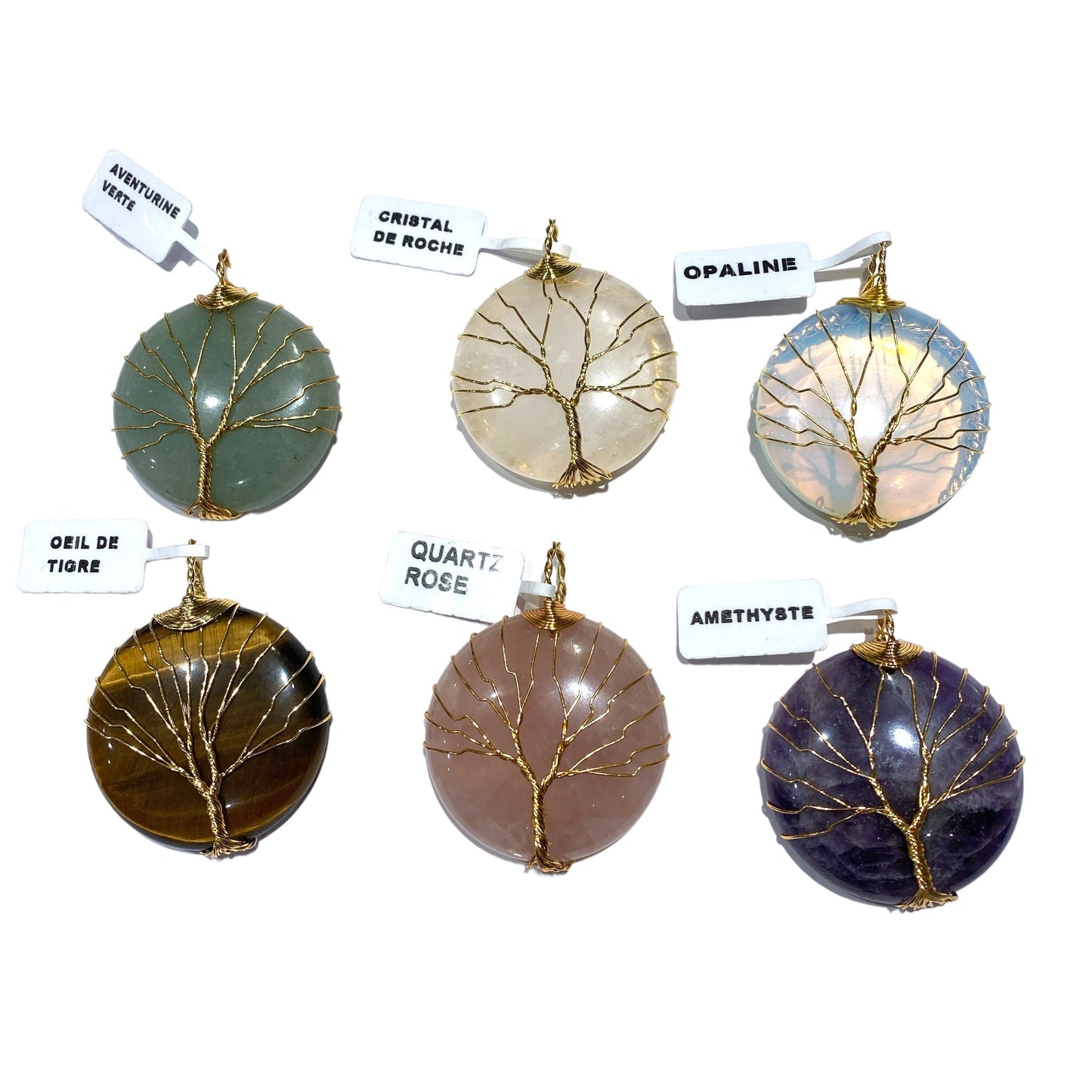 Pendentif en arbre de vie forme ronde doré