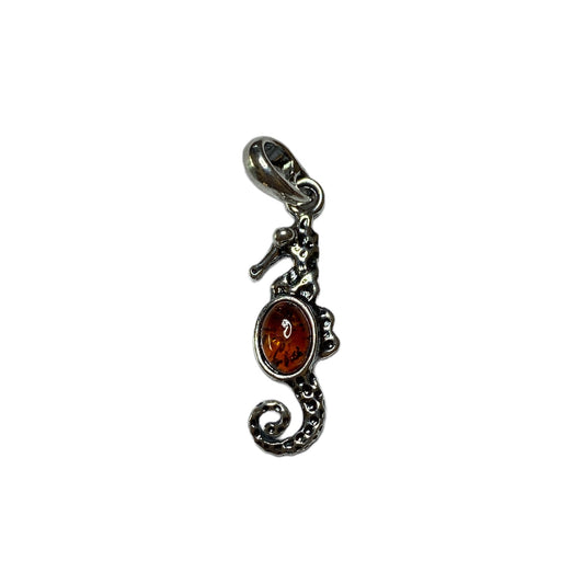 Pendentif ambre & argent hippocampe