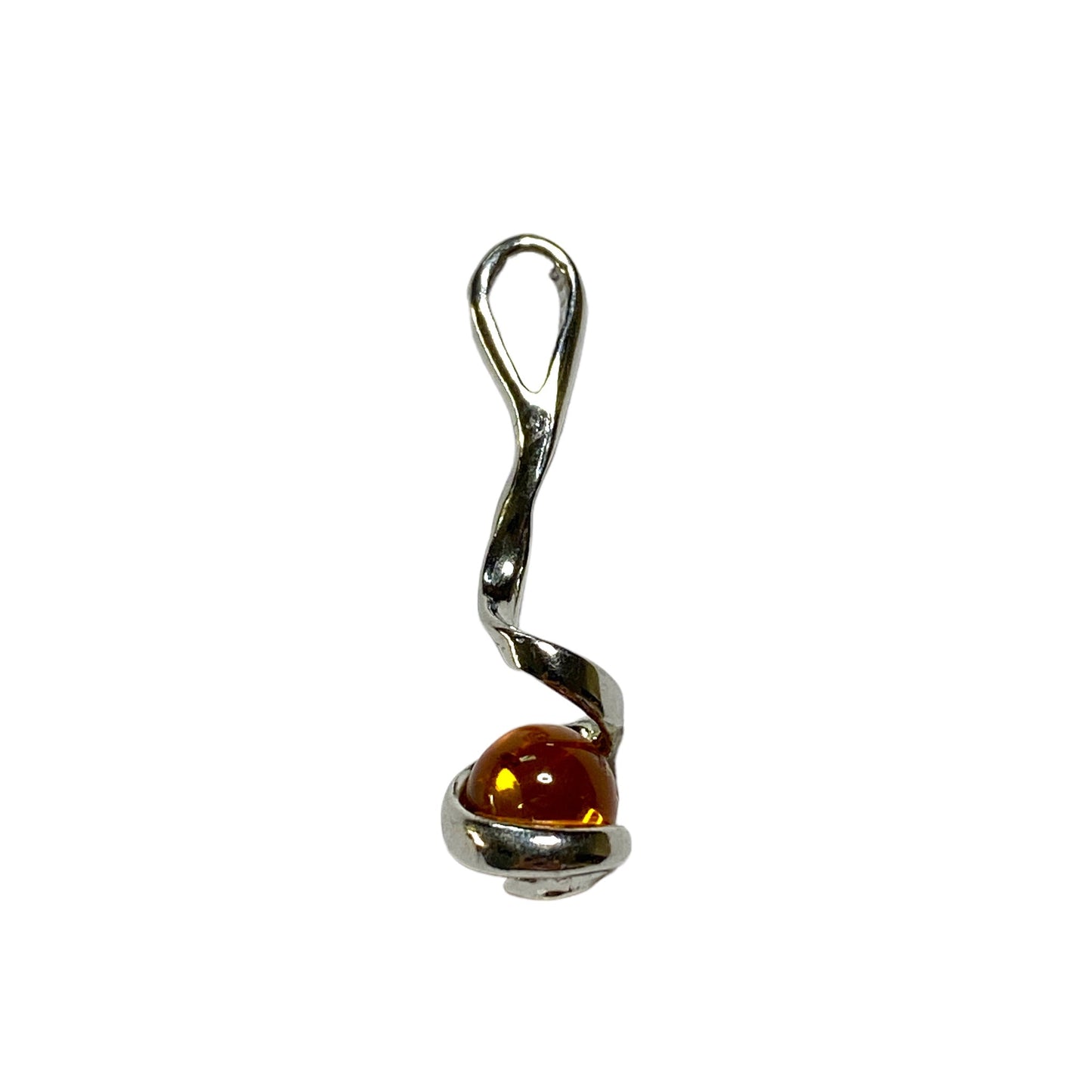 Pendentif ambre & argent boule torsadé