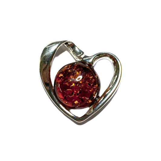 Pendentif ambre & argent coeur