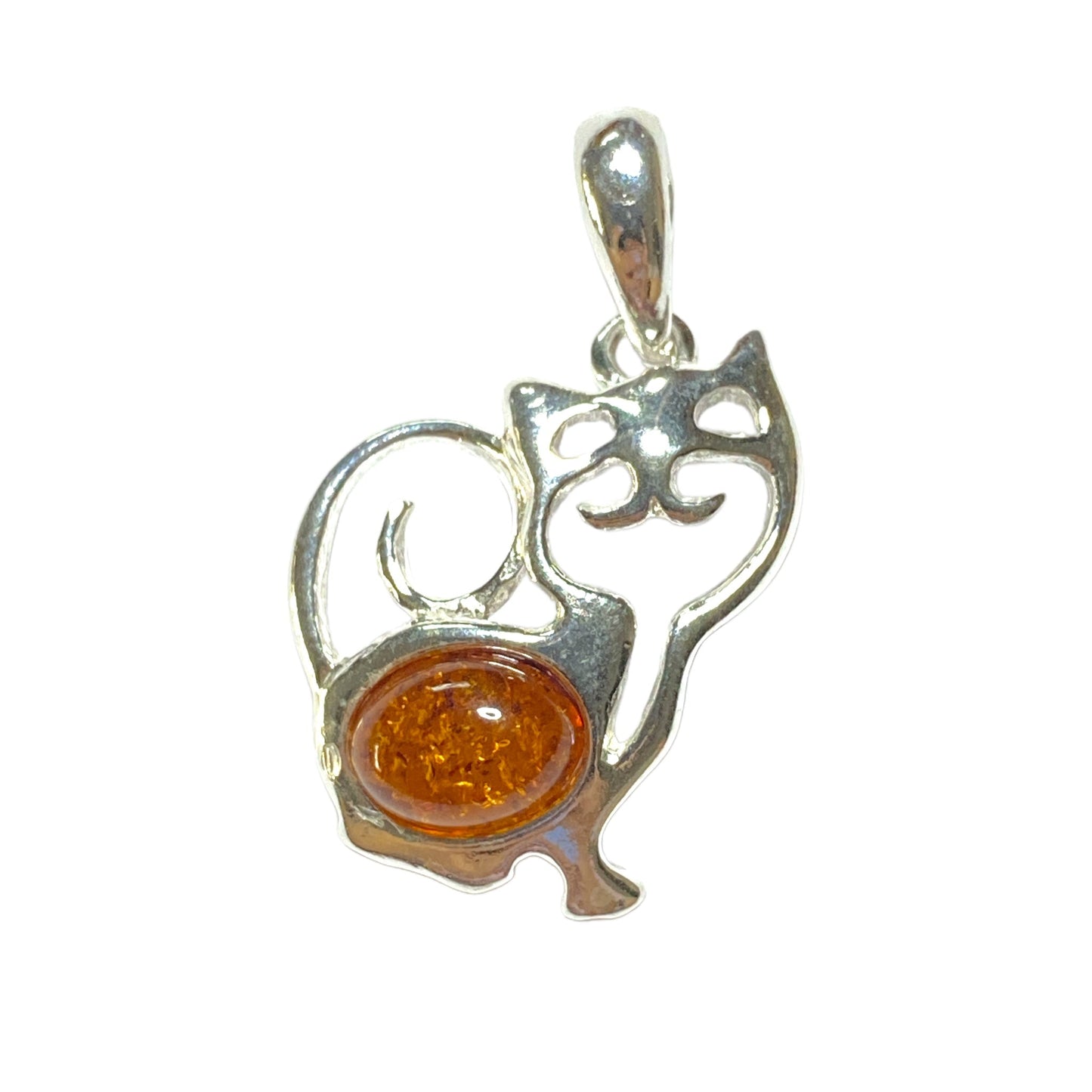 Pendentif ambre & argent chat