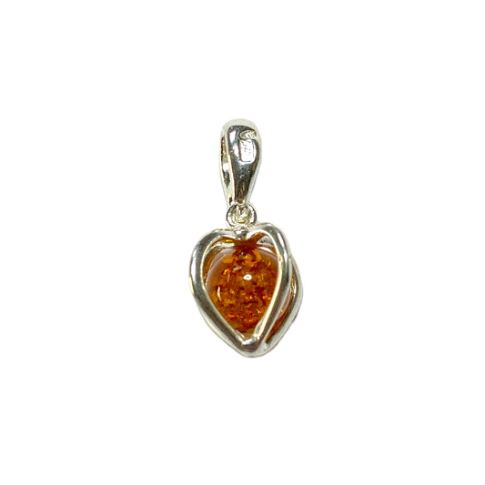 Pendentif ambre & argent coeur