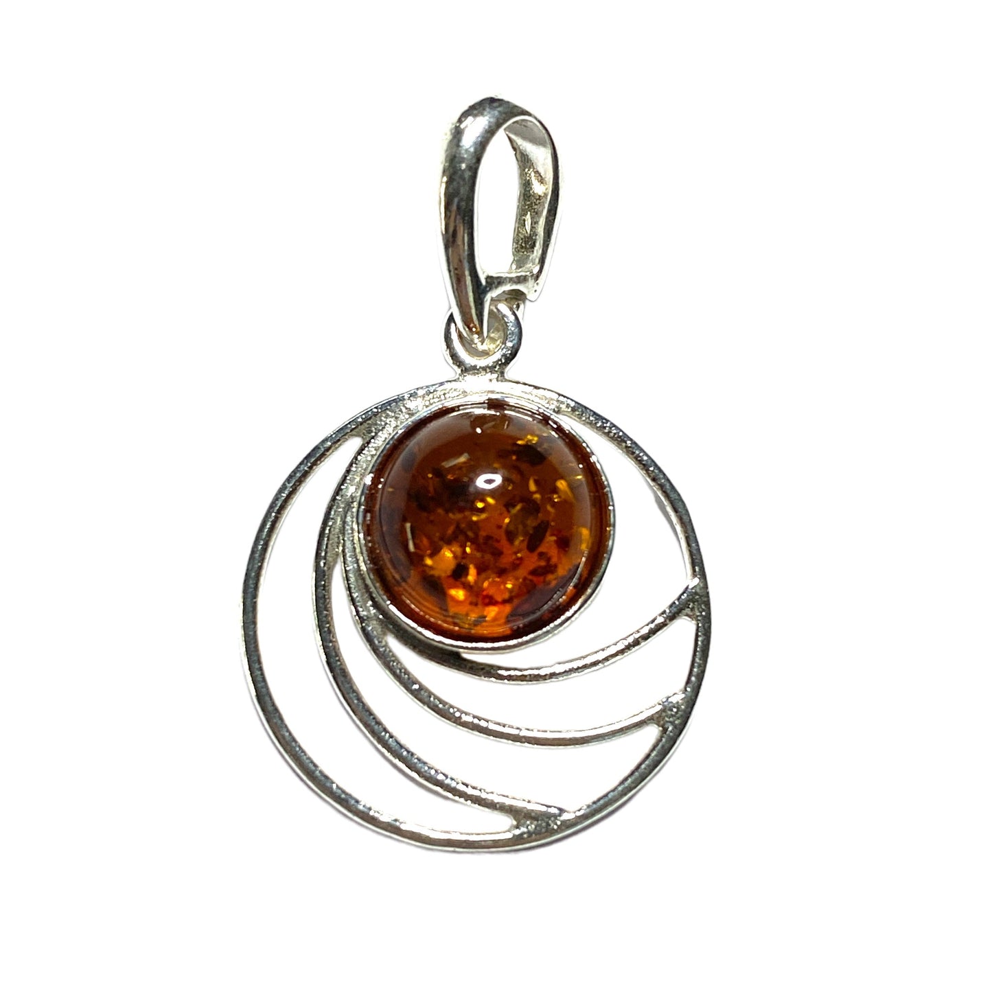 Pendentif ambre & argent rond