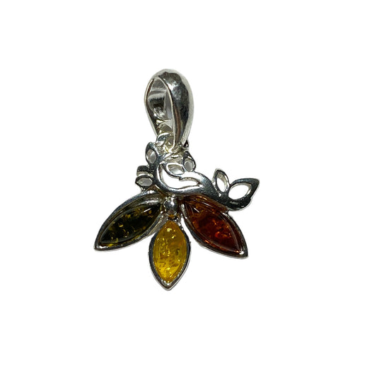 Pendentif ambre & argent fleur