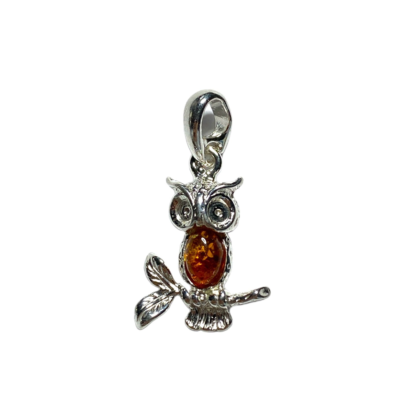 Pendentif ambre & argent chouette