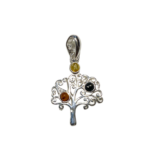 Pendentif ambre & argent forme Arbre de vie