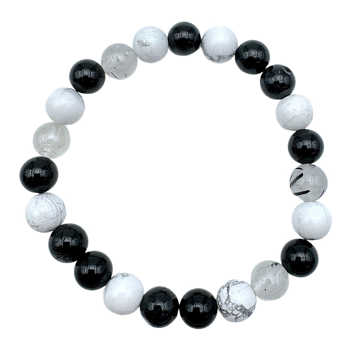 Bracelet bien être A — Quartz tourmaline, Howlite & onyx (numéro 16)