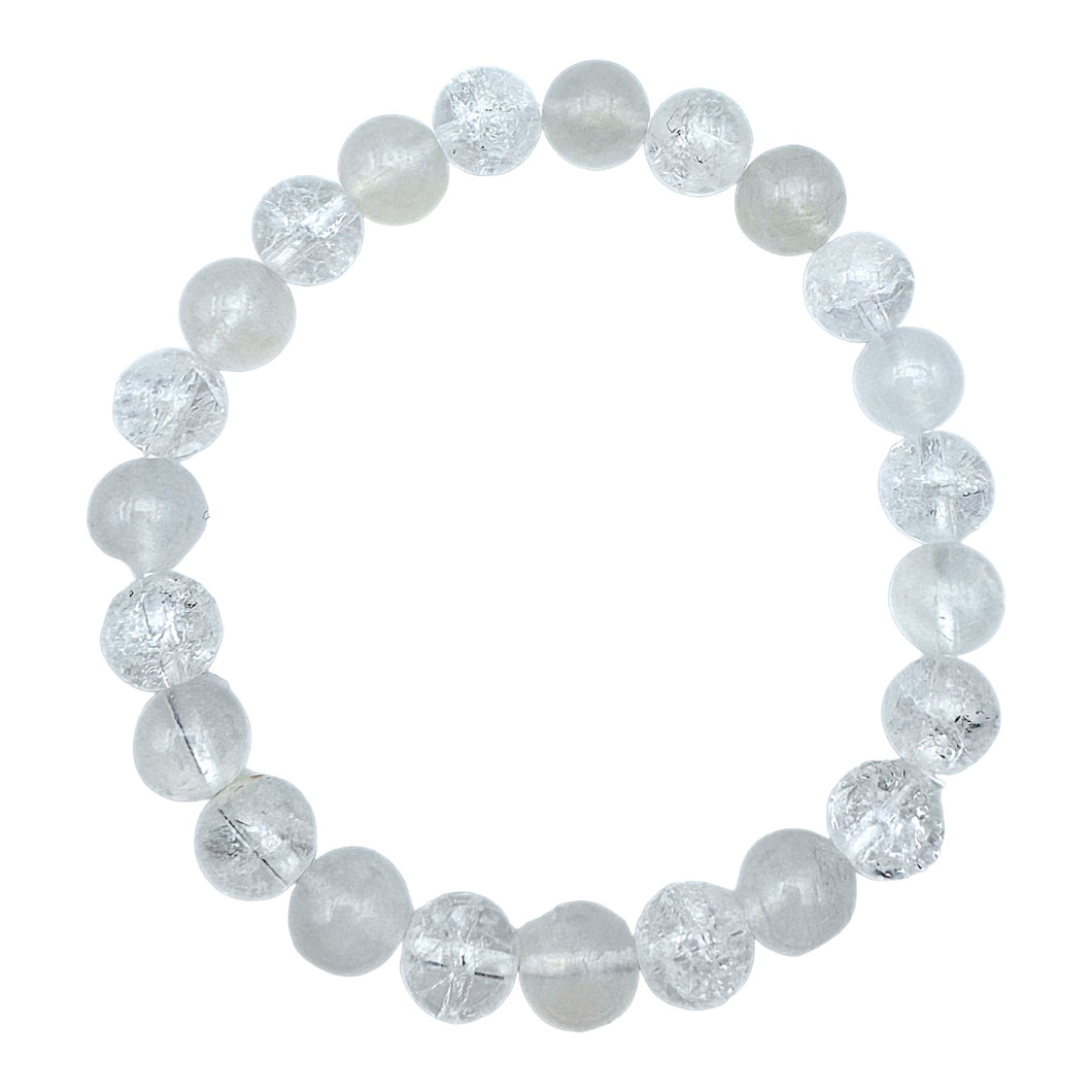 Bracelet Intuition — Pierre de lune bleutée A & Cristal de roche craquelé (numéro 1)