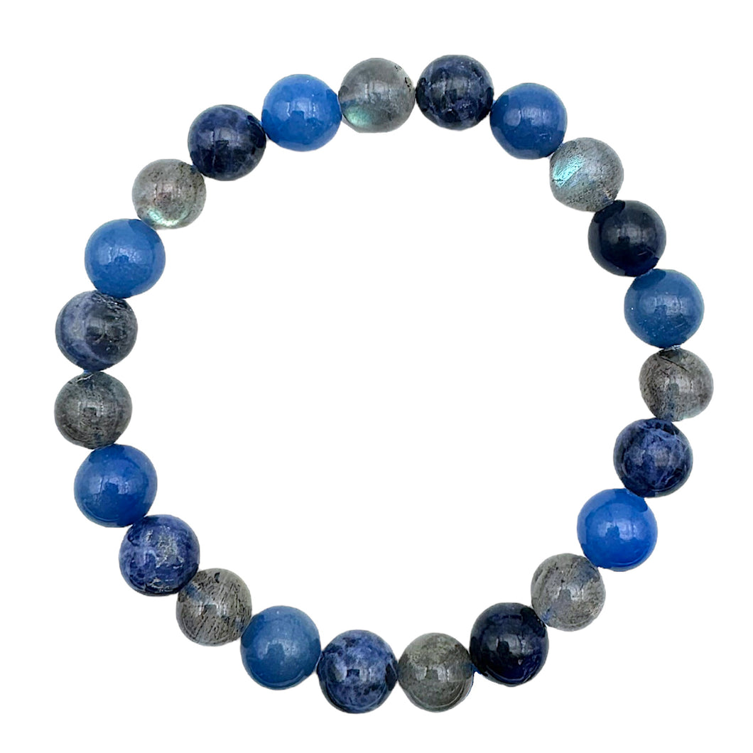 Bracelet pour hypersensible/communication — aventurine bleue, labradorite & sodalite (numéro 12)