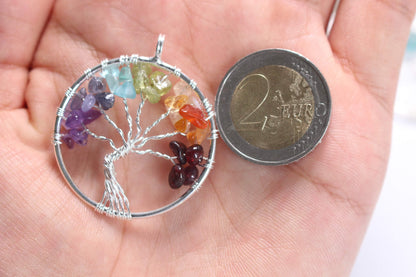 Pendentif arbre de vie 7 chakras argenté