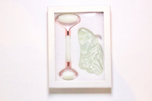 Coffret Gua Sha 3 embouts & rouleau massage Jade - Foliesbijoux