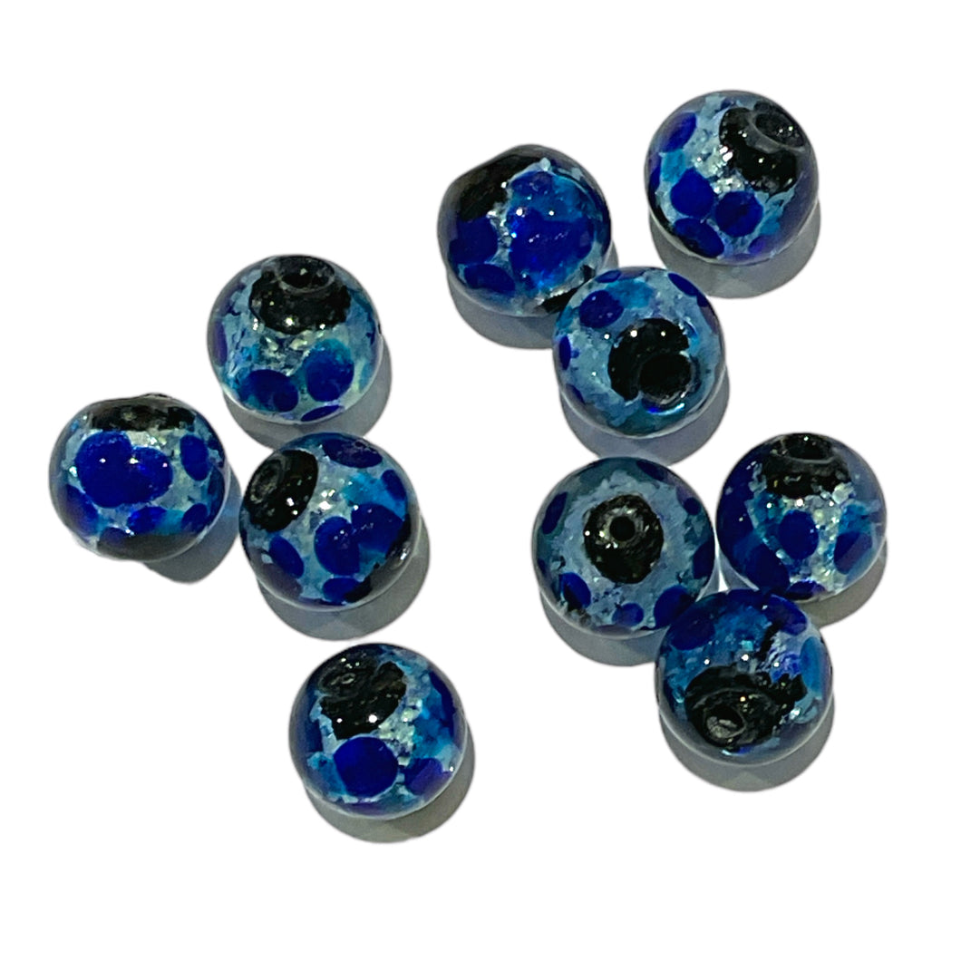 10 perles lucioles Hotaru d’Okinawa bleue tacheté 10 mm