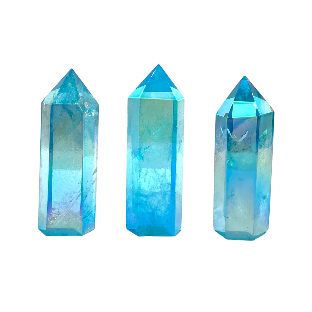 Pointe en cristal de roche Aqua aura bleu
