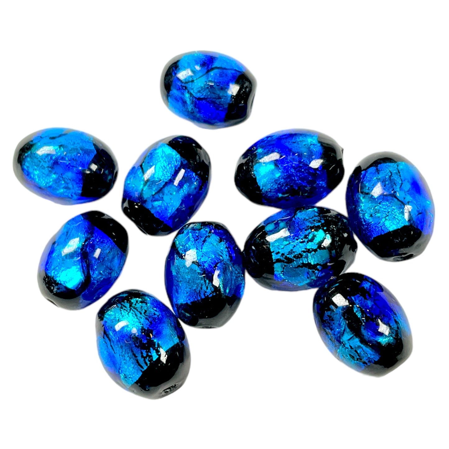 10 perles de verre phosphorescente bleue tache noire 10 x 8 mm #6