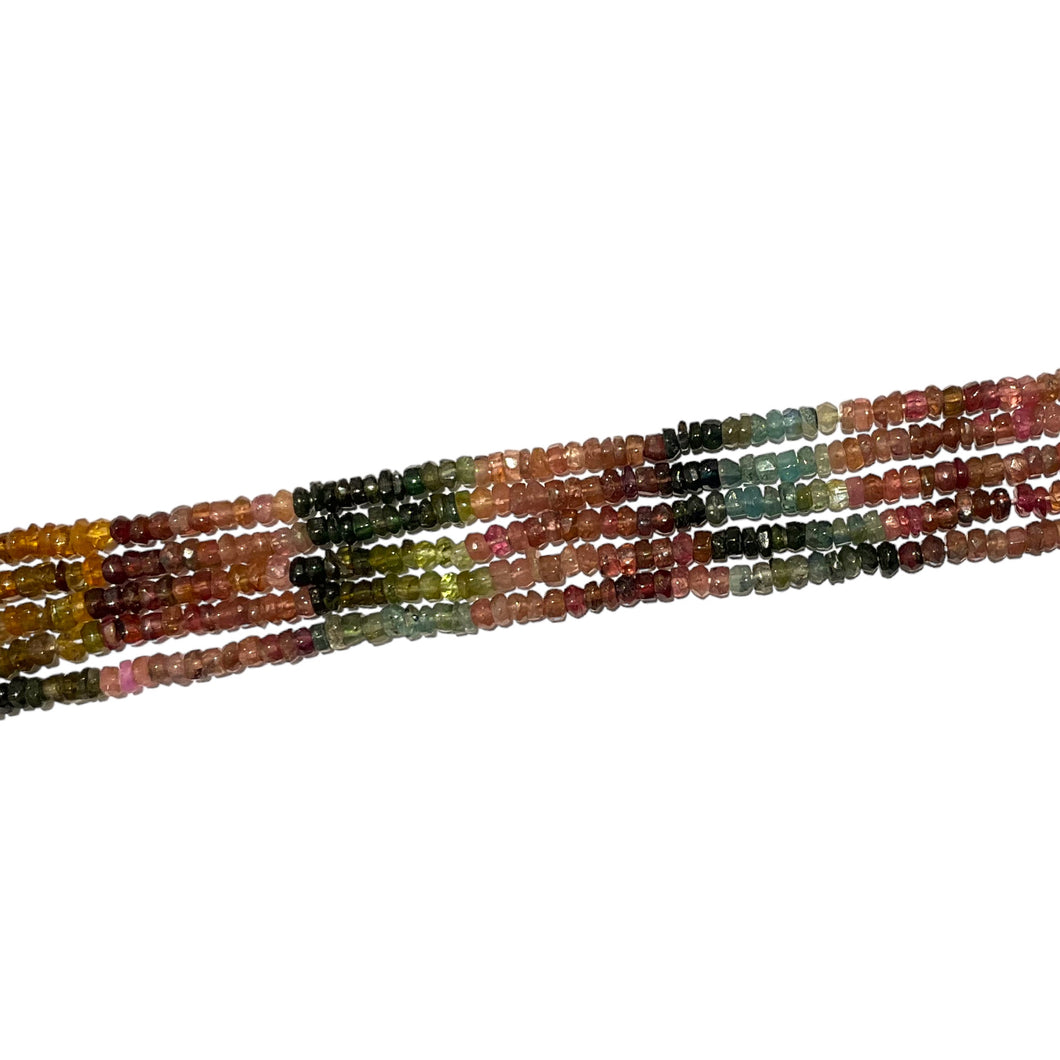 Fil de perles facettées Tourmaline multicolore 3x4mm