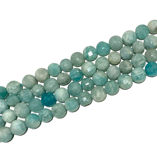 Fil d’Amazonite en rond plat facetté 6mm