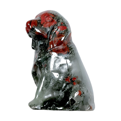 Figurine de chien en Jaspe héliotrope