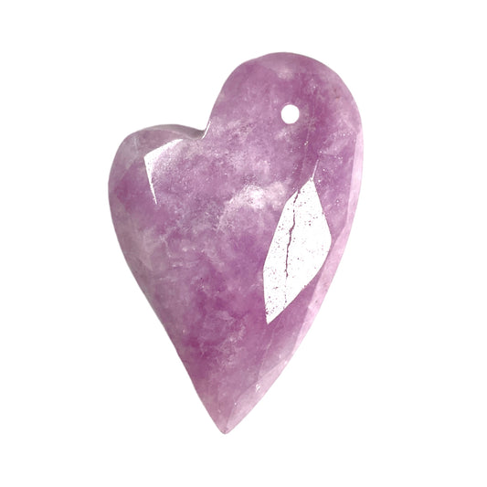 Pendentif forme cœur facetté Lepidolite percé devant