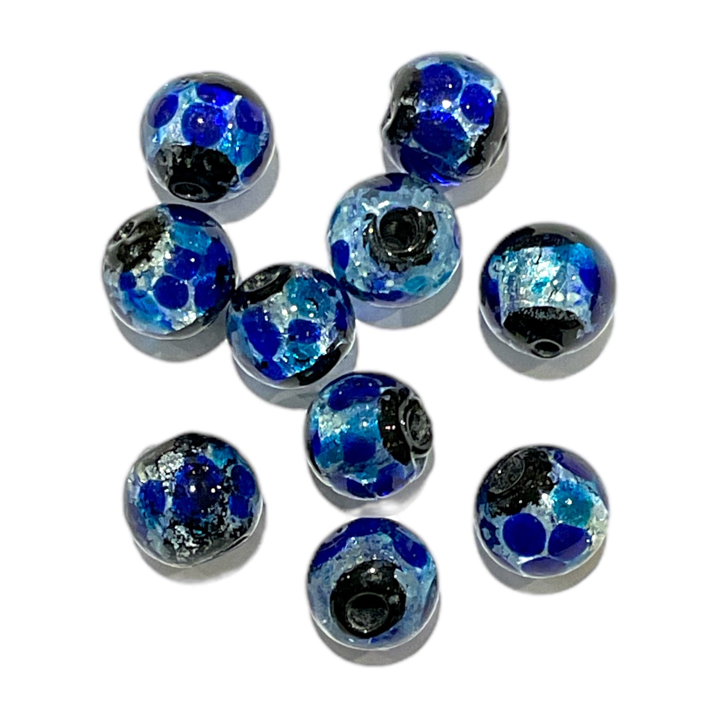 10 perles de verre phosphorescente bleue tacheté #3