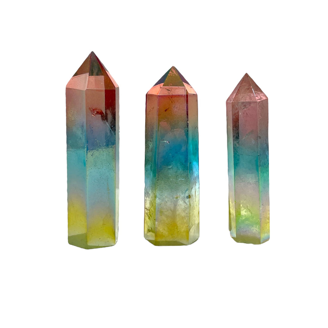 Pointe en cristal de roche Aqua aura multicolore