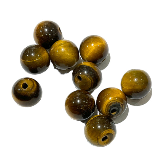 Lot of 10 Tiger Eye Beads - 1.5mm Hole