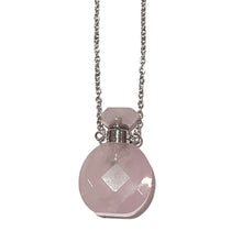 Charger l&#39;image dans la galerie, Collier fiole en quartz rose forme ronde pour huile essentielle/parfum

