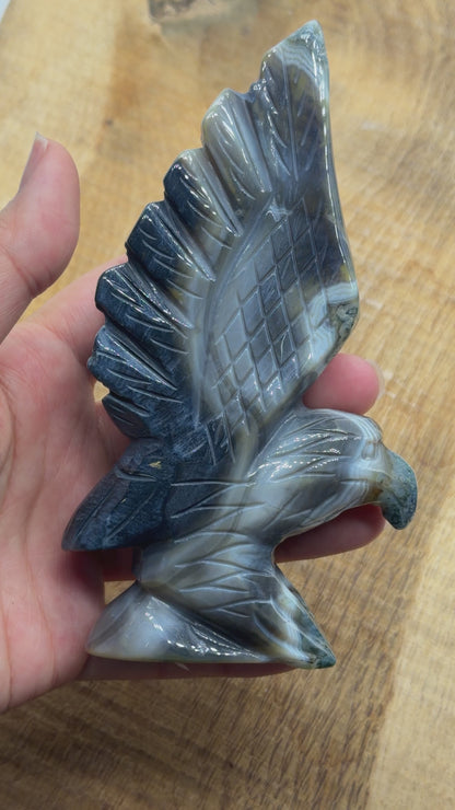 Figurine Aigle en Agate Botswana A+ 14x8 cm (modèle unique nº8)