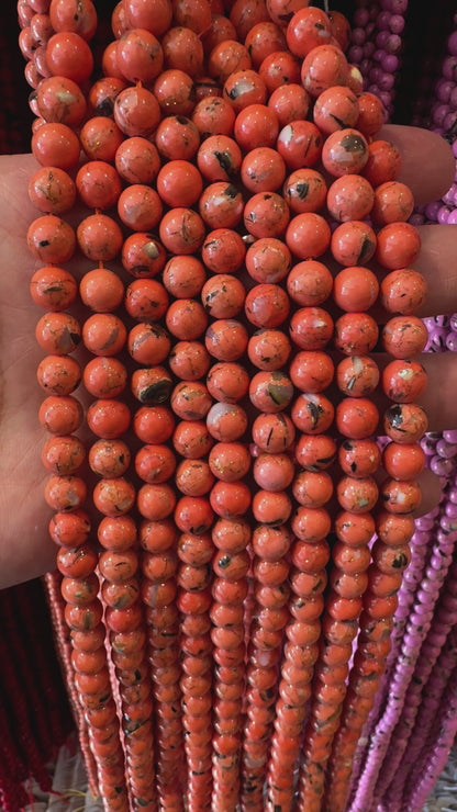 Fil de perle Howlite coquillage orange teinté