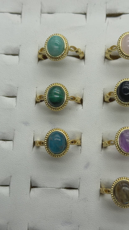 Bague en laiton rhodié doré & pierre naturelle (11 modèles réglables) #9