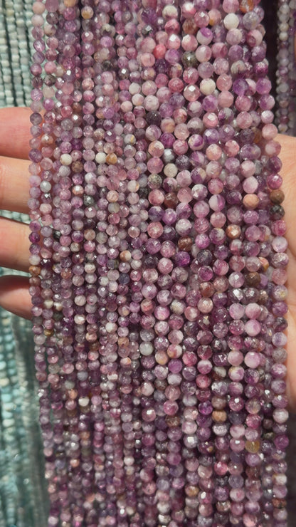 Fil Lépidolite foncée en perle facetté