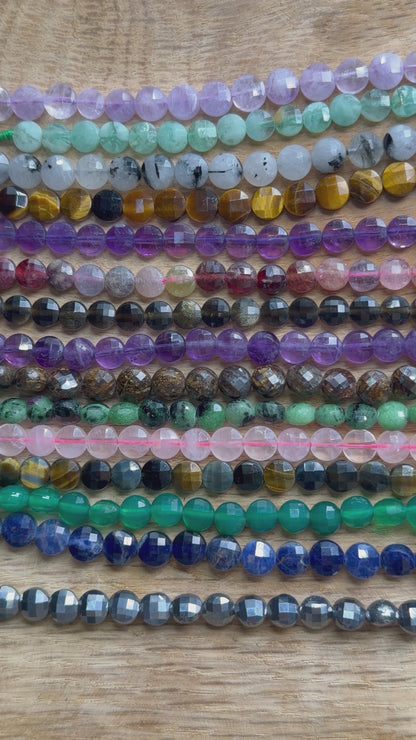 Fil de perle en rond plat facetté 6 mm (15 pierres disponible)
