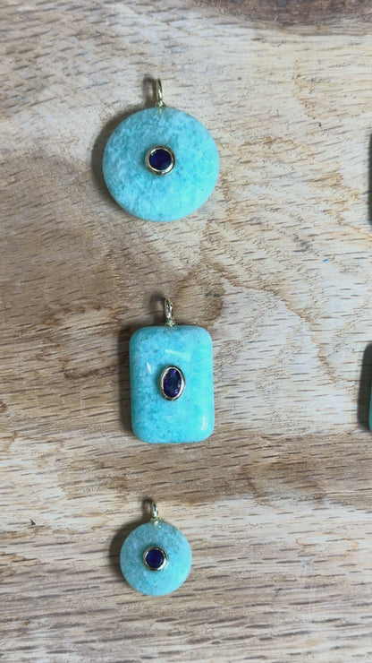 Collier Pendentif en amazonite du Pérou avec pierre Zircon couleur aléatoire (7 formes disponible)