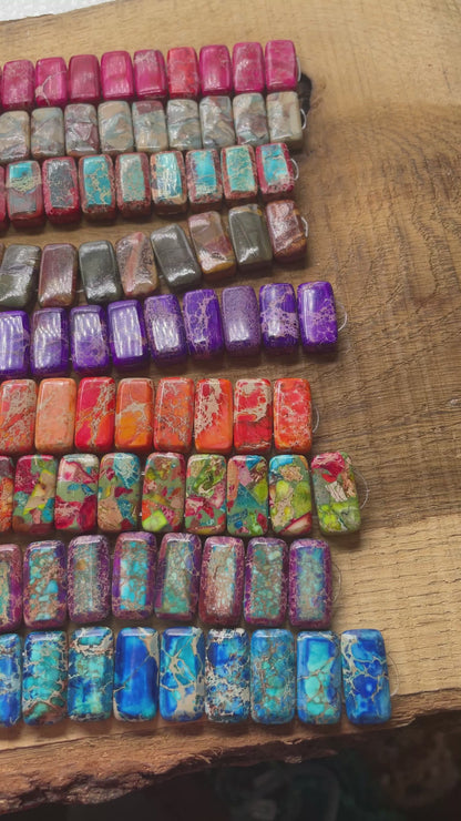 Fil de perle Jaspe imperial chauffée 10x20 mm (percage avec 2 trous)