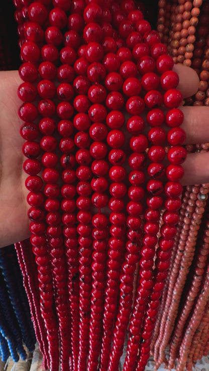 Fil de perle Howlite coquillage rouge teinté