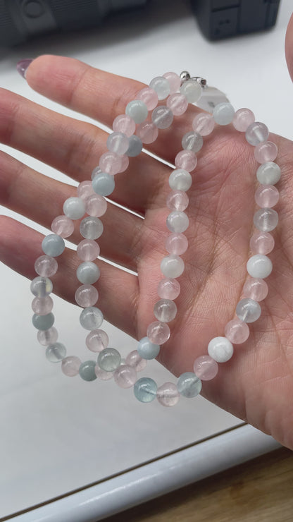 Collier Équilibre amoureux— Aigue-Marine, Quartz rose (numéro 9)