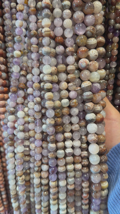 Fil de perle Améthyste avec inclusion Agate crazy