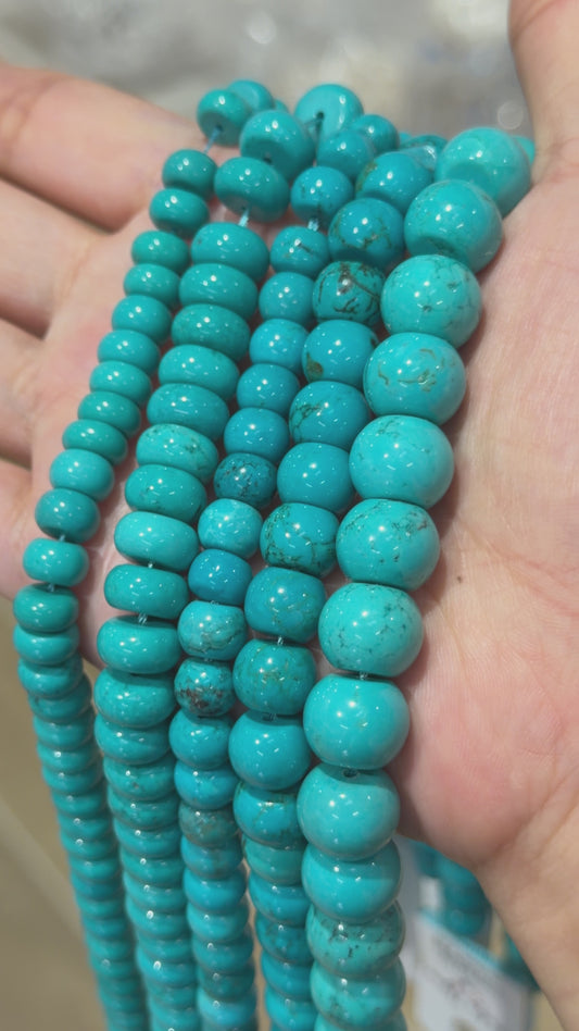 Fil de perles rondelles arrondies en Turquoise de Chine