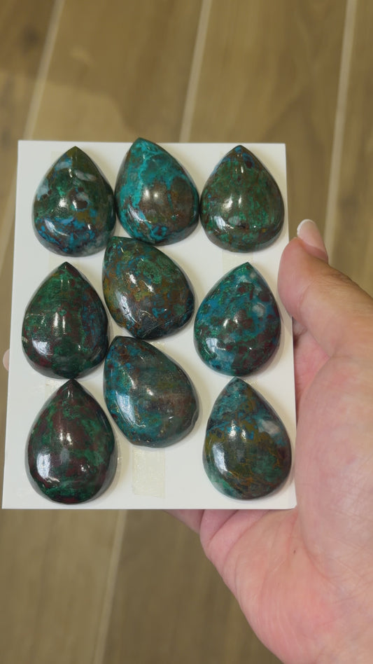 Lot de 9 pendentif Cabochon Goutte Chrysocolle AAA 25x35 mm (modèle unique 4)